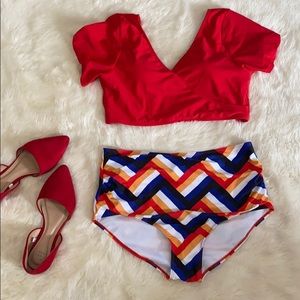 NWOT Shein High Waist Cap Sleeve Bikini